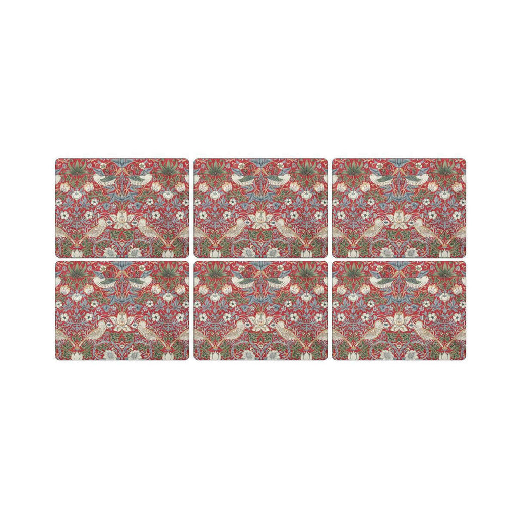 Pimpernel Strawberry Thief Placemats Red Set of 6 | Minimax
