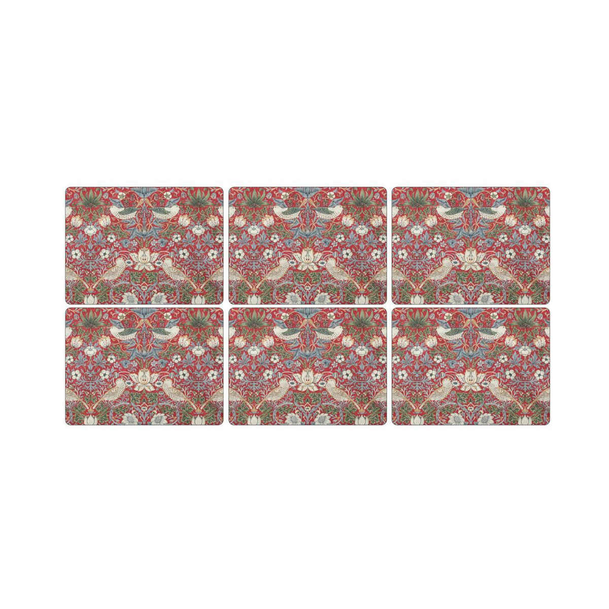 Pimpernel Strawberry Thief Placemats Red Set of 6 | Minimax