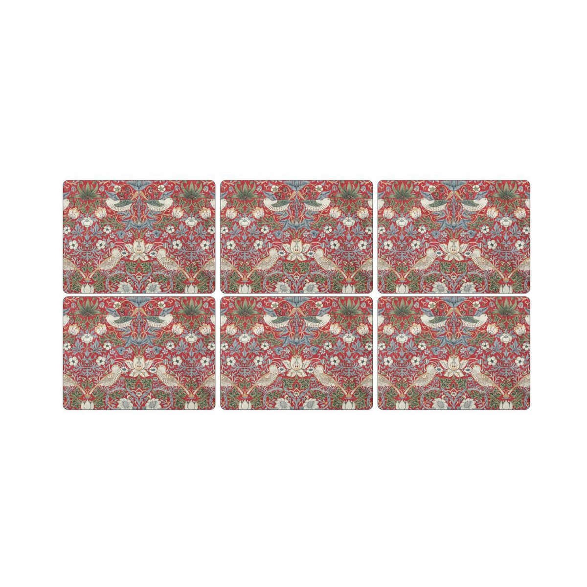 Pimpernel Strawberry Thief Placemats Red Set of 6 | Minimax