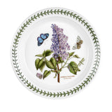 Portmeirion Botanic Garden Entrée Plate 20cm set featuring assorted floral patterns with butterflies and green leaf border, made from fine earthenware