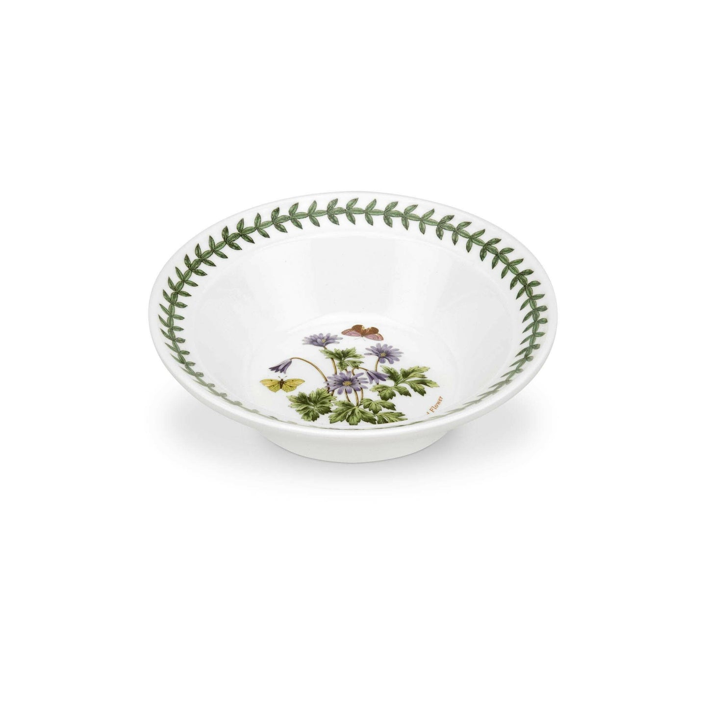 Portmeirion Botanic Garden 15cm oatmeal bowls set with assorted floral designs and green leaf border