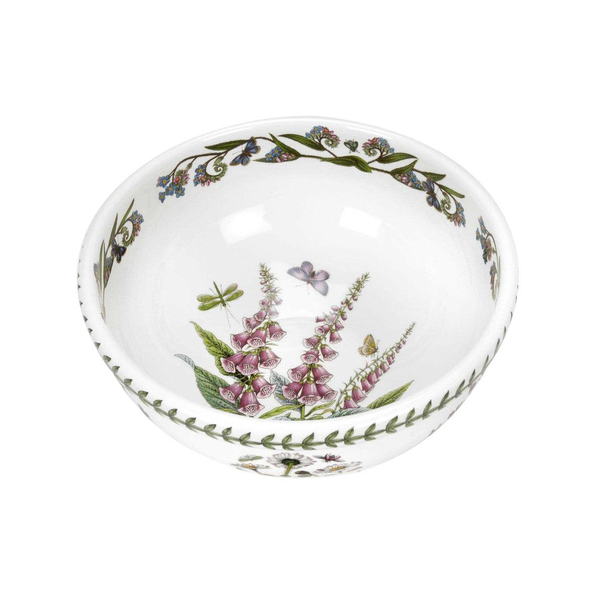 Portmeirion Botanic Garden 25cm salad bowl with foxglove floral motif and green leaf border