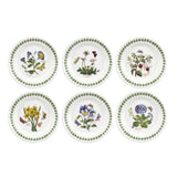 Portmeirion Botanic Garden Side Plate 16.5cm set featuring floral designs with butterflies and green leaf border, assorted botanical patterns