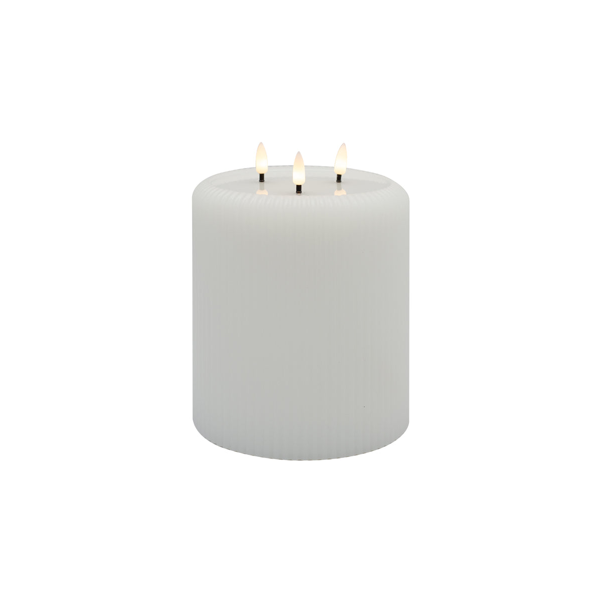 Pure Christmas 3 Wick LED Aura Ribbed Candle White 15x20.5cm – flameless LED candle with ribbed finish for festive home décor.