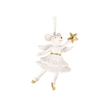 Pure Christmas Ballerina Mouse Decoration – white resin mouse ornament with lace dress and gold accents 11cm