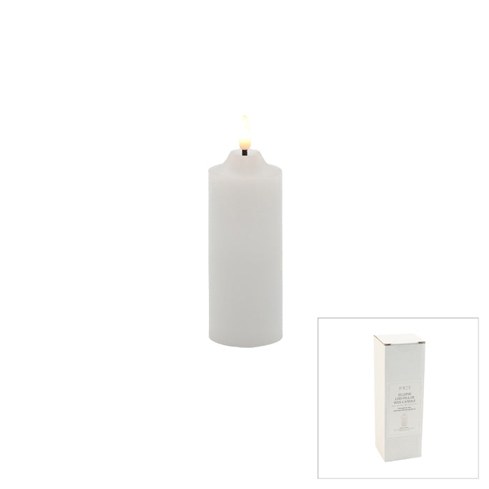 Pure Christmas LED Ellipse Narrow Pillar Candle White 5x15cm – elegant flameless LED candle with narrow wax finish and warm glow.