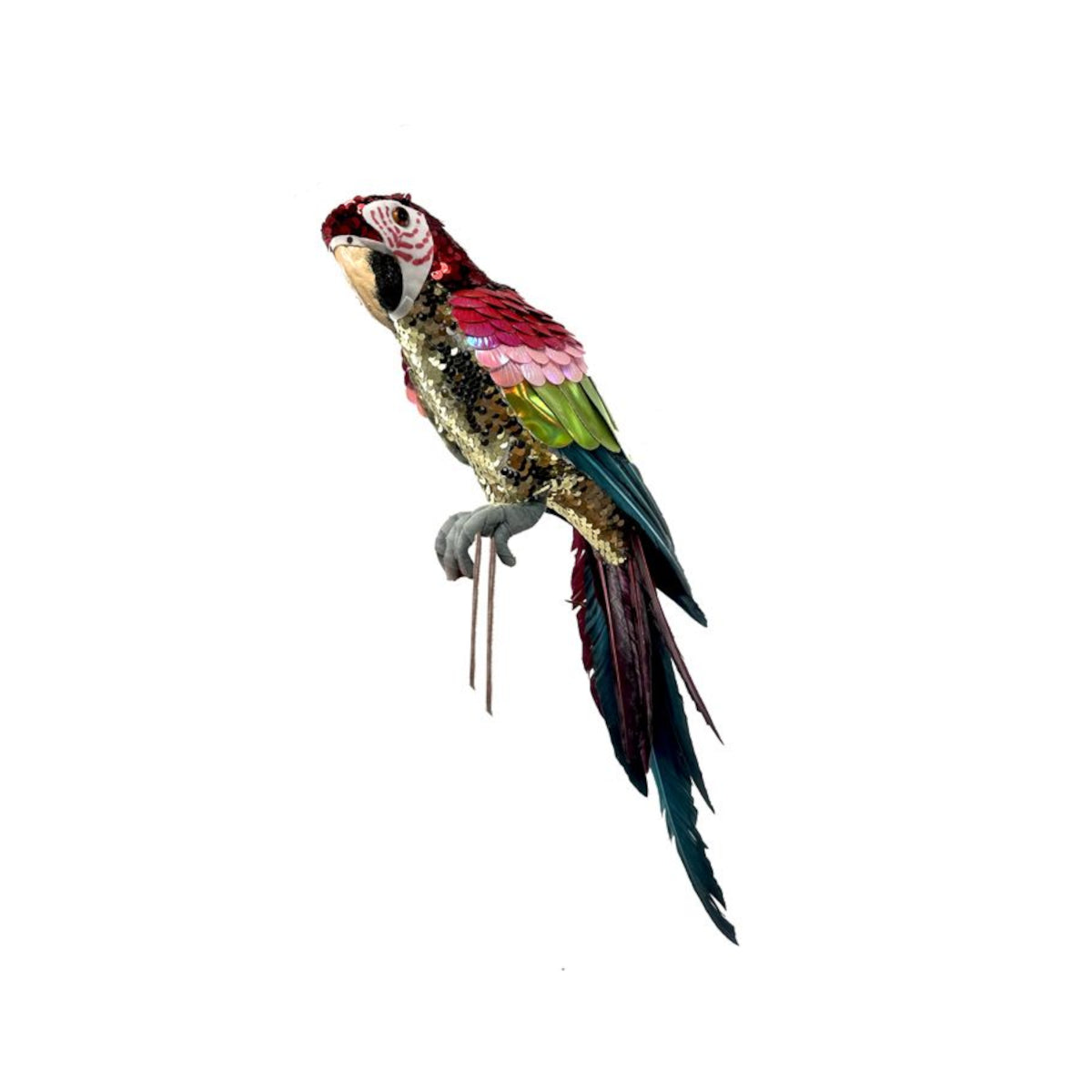 Pure Christmas Sequin Perch Parrot Pink Green 40cm – decorative bird with sequins