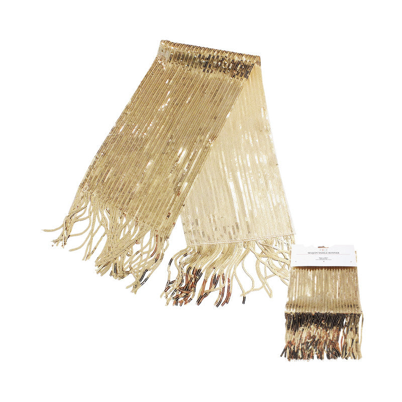 Pure Christmas Champagne Sequin Tassel Table Runner 24x130cm