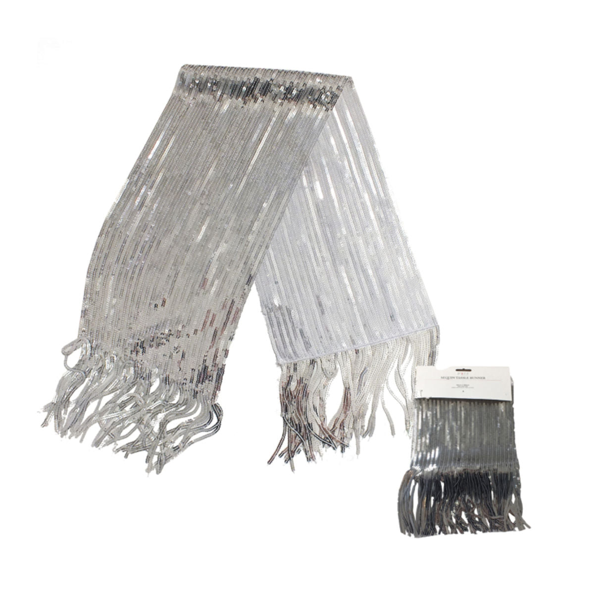 Pure Christmas Table Runner – Silver Sequin Tassel 24x130cm