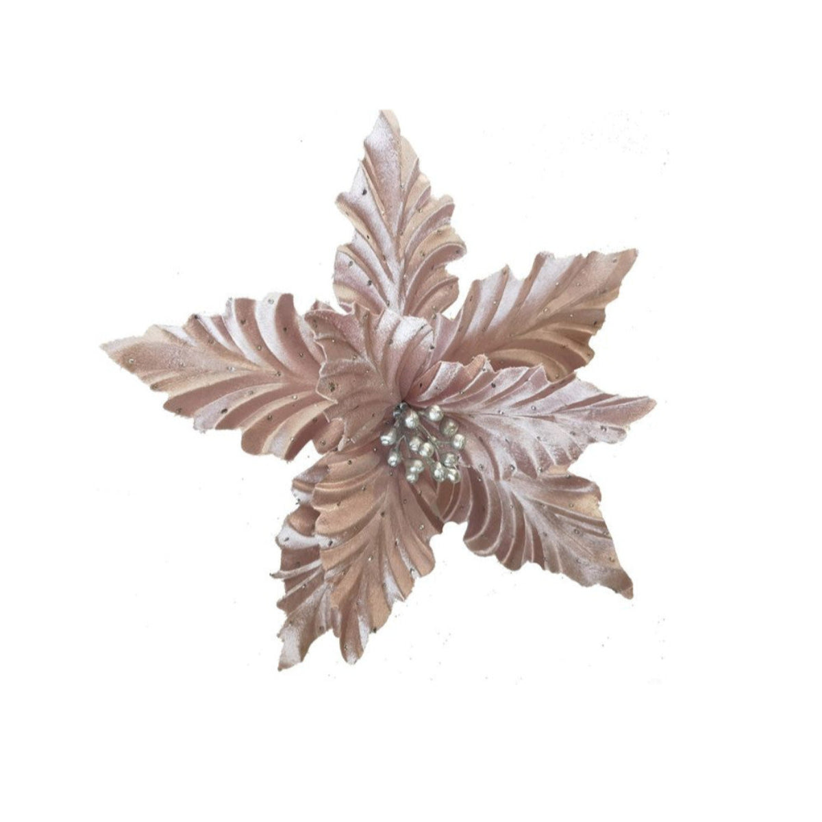 Pure Christmas Shiny Musk/Silver Poinsettia Clip – festive poinsettia flower clip in metallic musk and silver tones