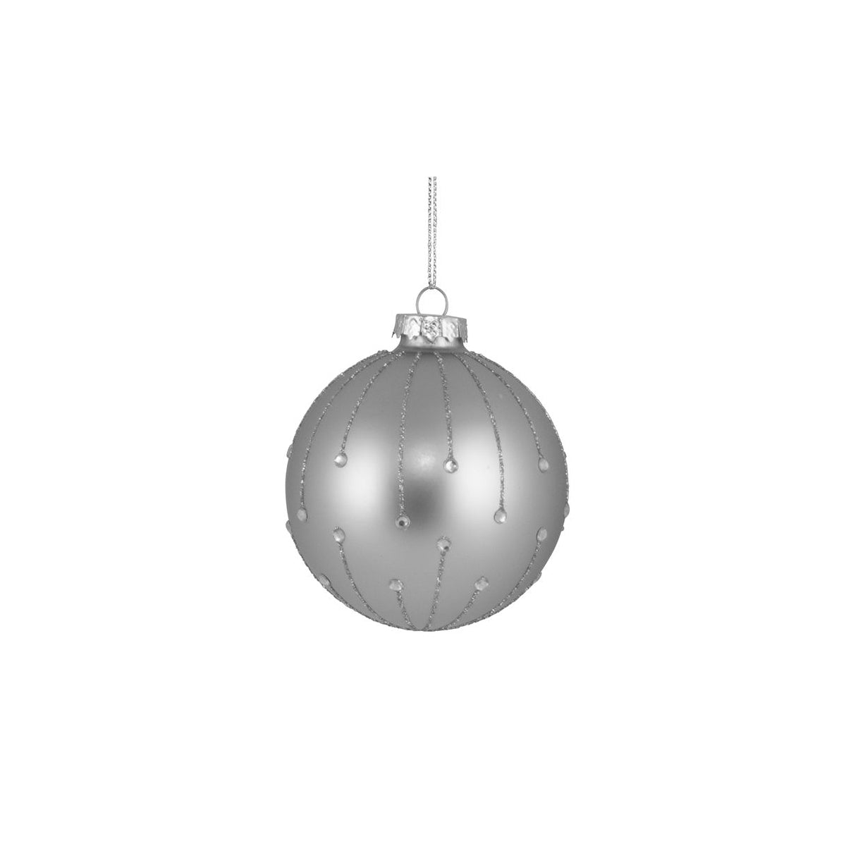 Pure Christmas Glitter Line Bauble Silver 8cm