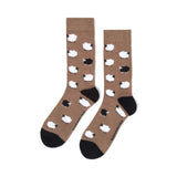 Pussyfoot fluffy sheep socks taupe pair, novelty animal print crew socks with sheep pattern