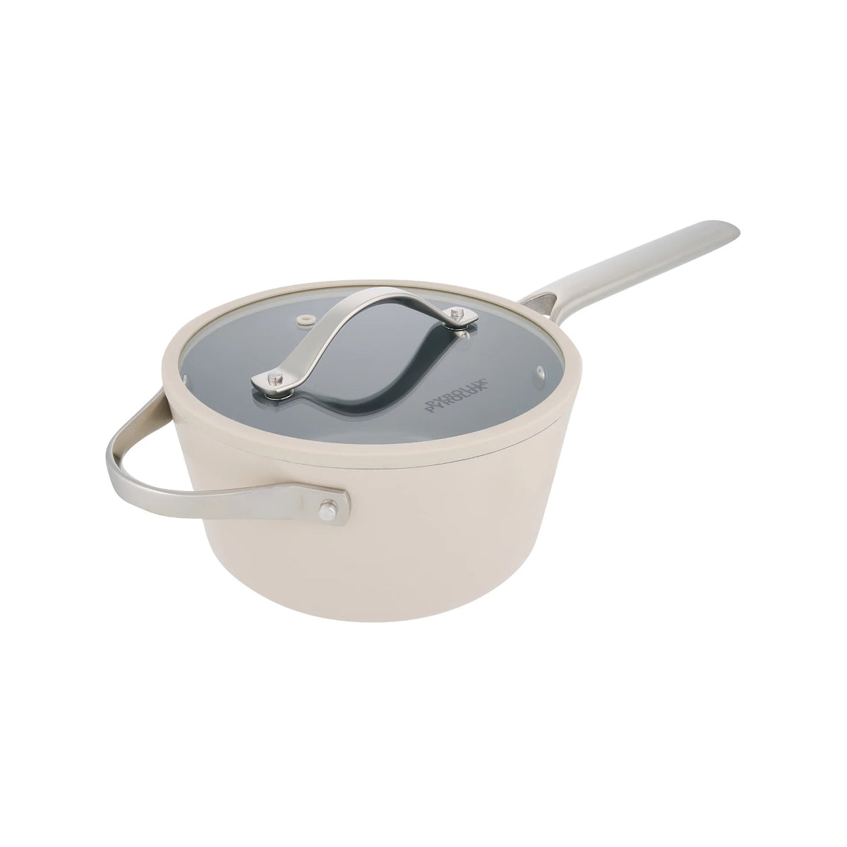 Pyrolux Nexgen saucepan in ivory with glass lid and stainless steel handles