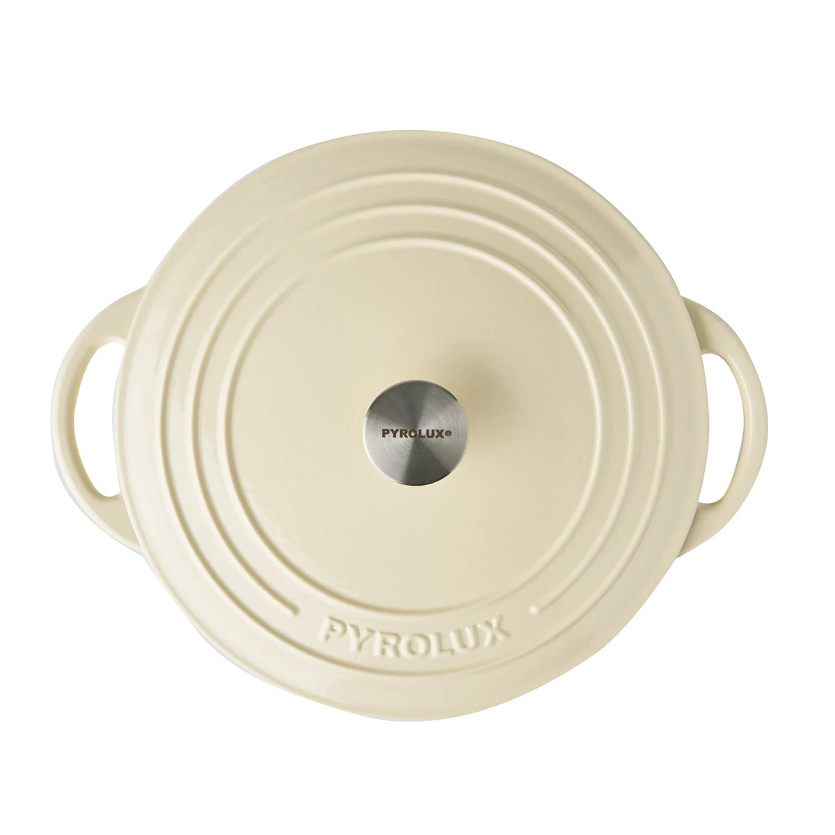 Pyrolux Pyrochef Chef's Pan Meringue 30cm – top view of closed lid with Pyrolux logo knob