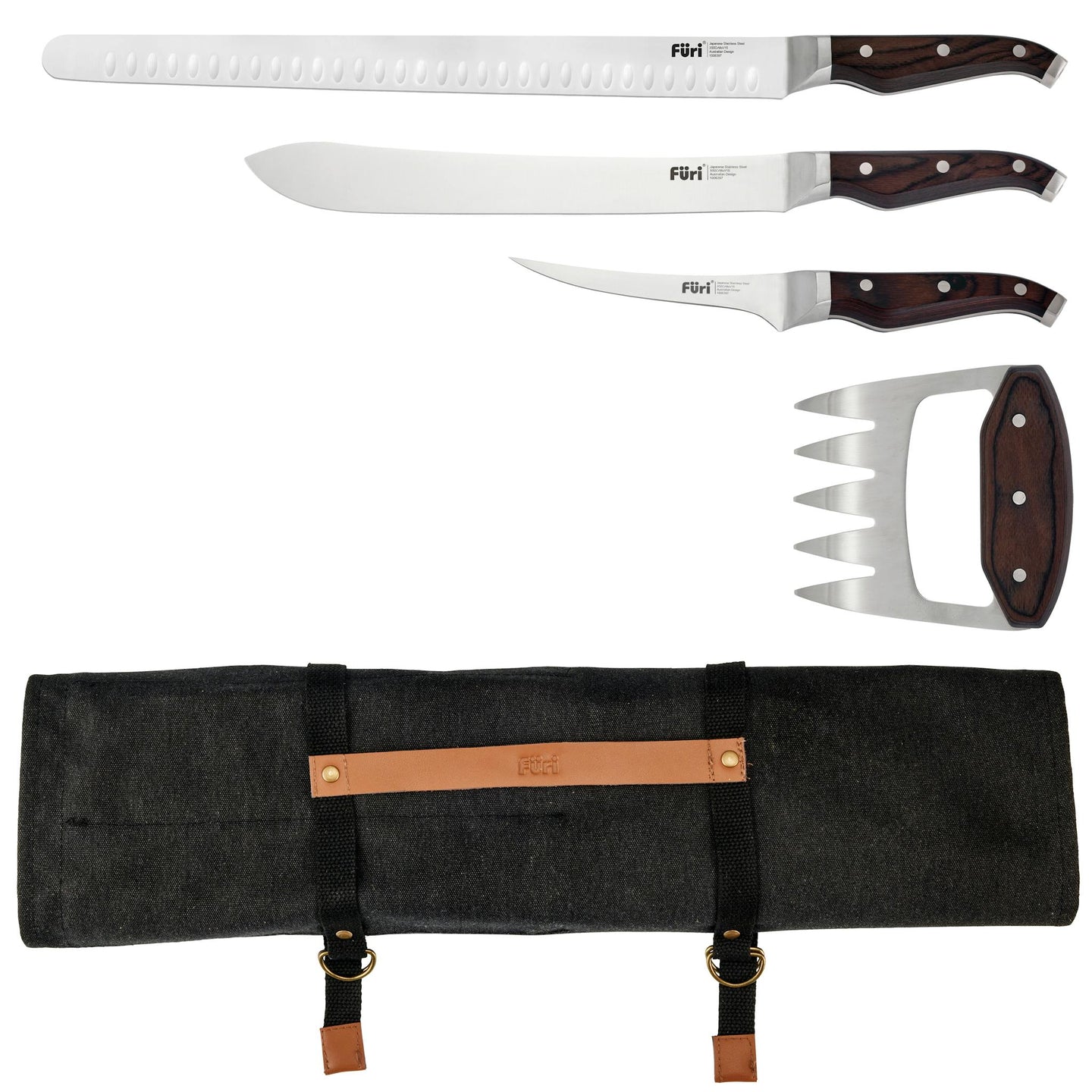 Furi Triple Rivet Pitmaster Roll Set 5 Piece Knife Set