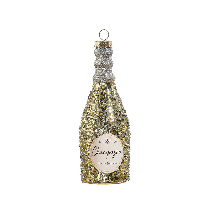 RAZ Glittered Champagne Bottle Ornament Gold 13cm | Minimax