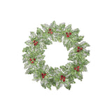 RAZ Glittered Holly Wreath 13cm – green holly leaves with red berries and gold glitter