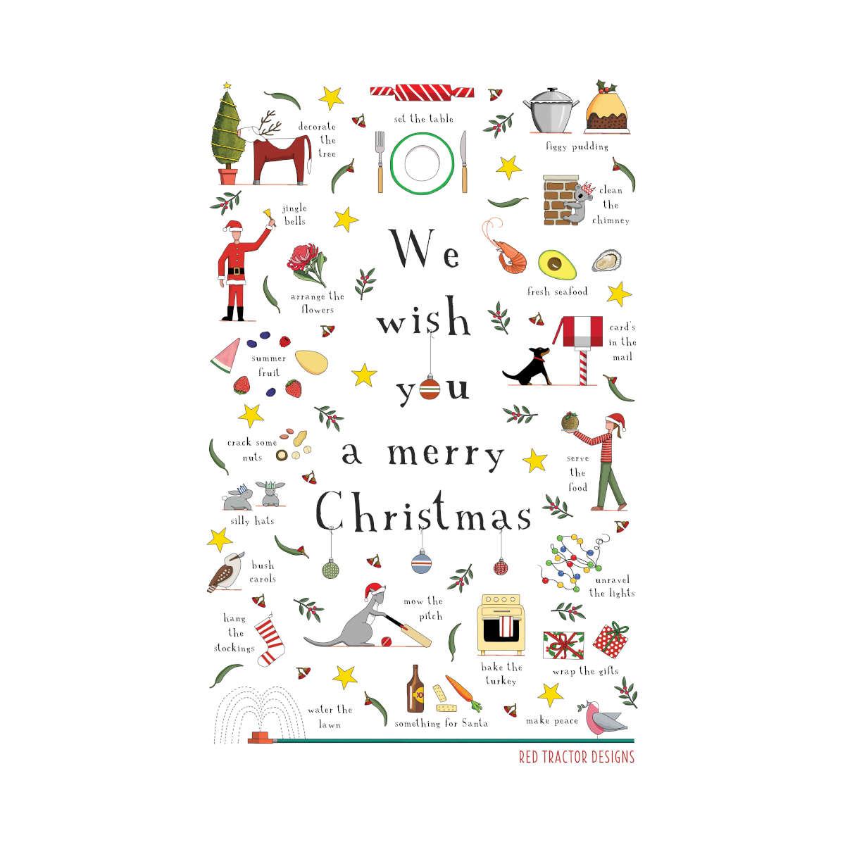 Red Tractor Design Wish You A Merry Christmas Tea Towel | Minimax