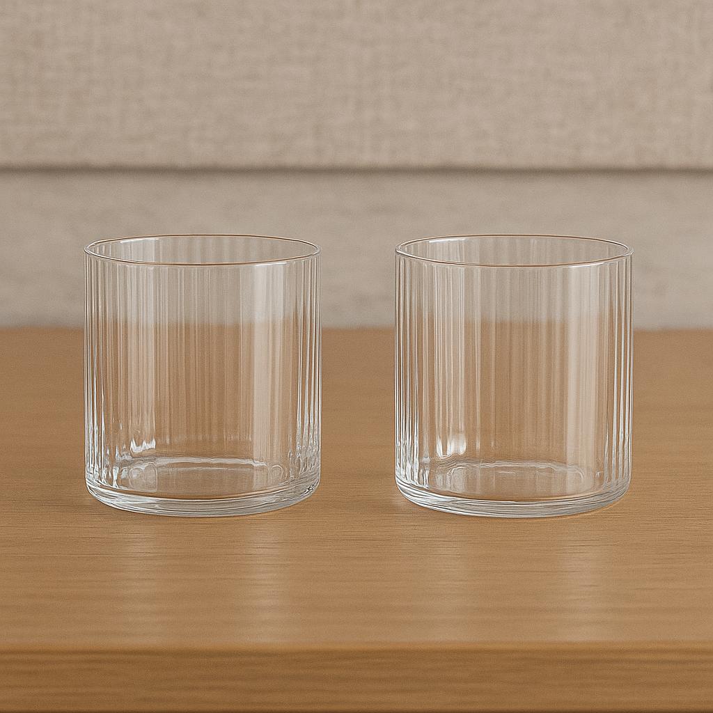 RIEDEL H20 Optic All Purpose Tumbler 330ml (Set of 2) - Two clear glass tumblers on a wooden surface with a neutral background