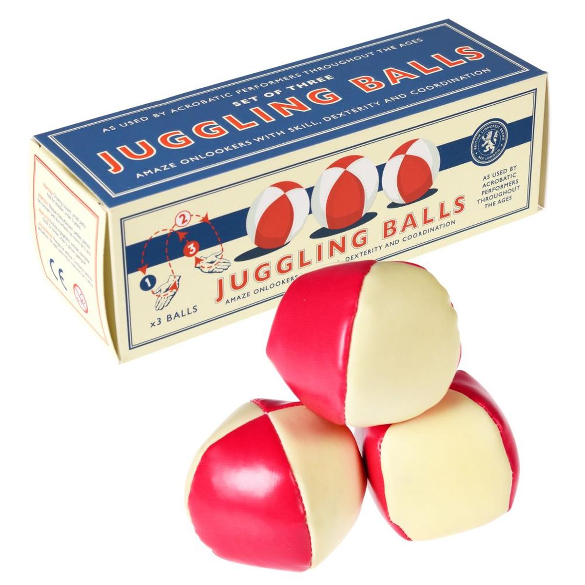 Rex London Juggling Balls set featuring three red and cream soft juggling balls