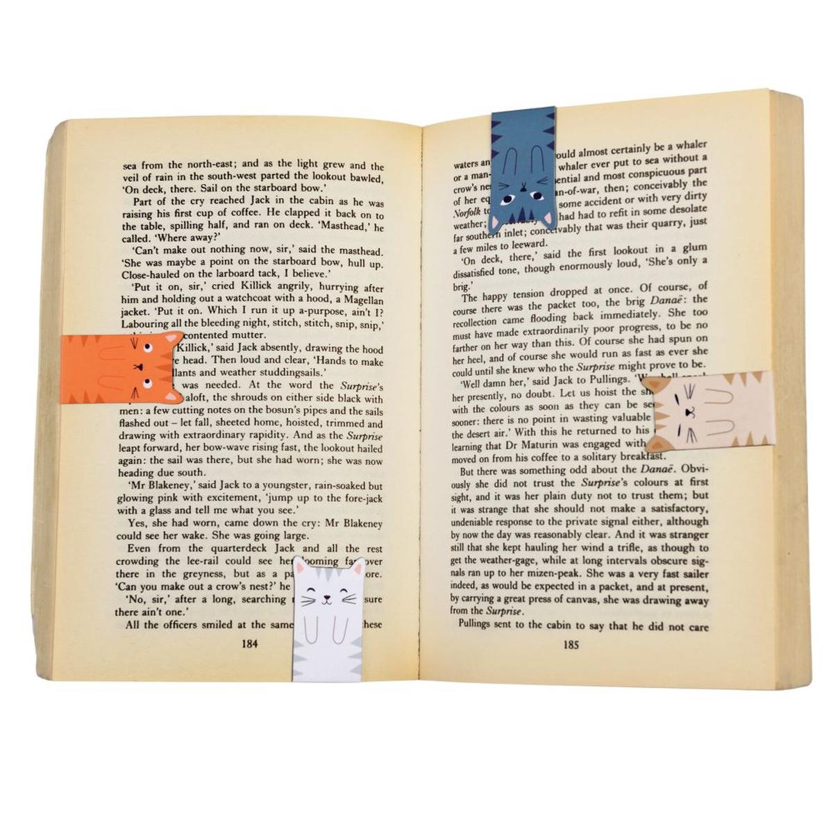 Rex London Magnetic Cat Bookmarks Set of 4 featuring colourful cat designs on display card