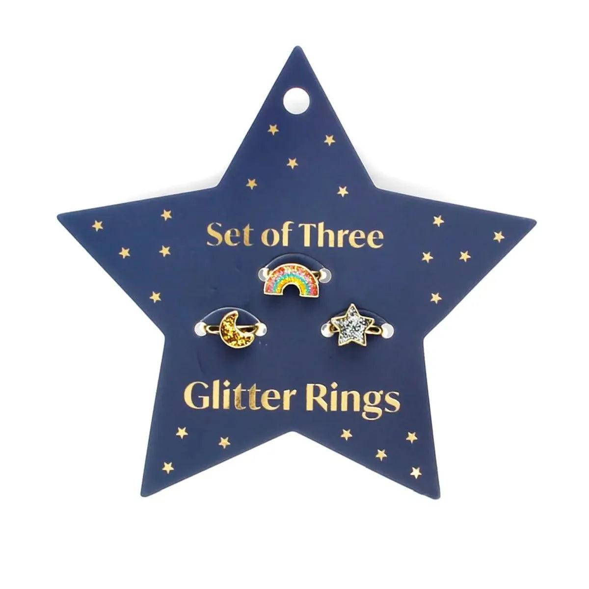 Rex London Star, Rainbow & Moon Glitter Ring (Set of 3) | Minimax