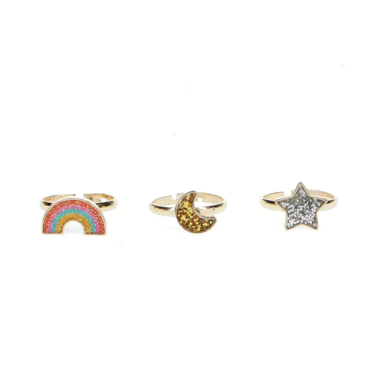 Rex London Star, Rainbow & Moon Glitter Ring (Set of 3) | Minimax