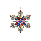 RAZ Jeweled Snowflake Hanging Decoration Multicolour 14cm – ornate snowflake design with red, blue, green, pink and orange faceted jewels on a gold frame, plain background