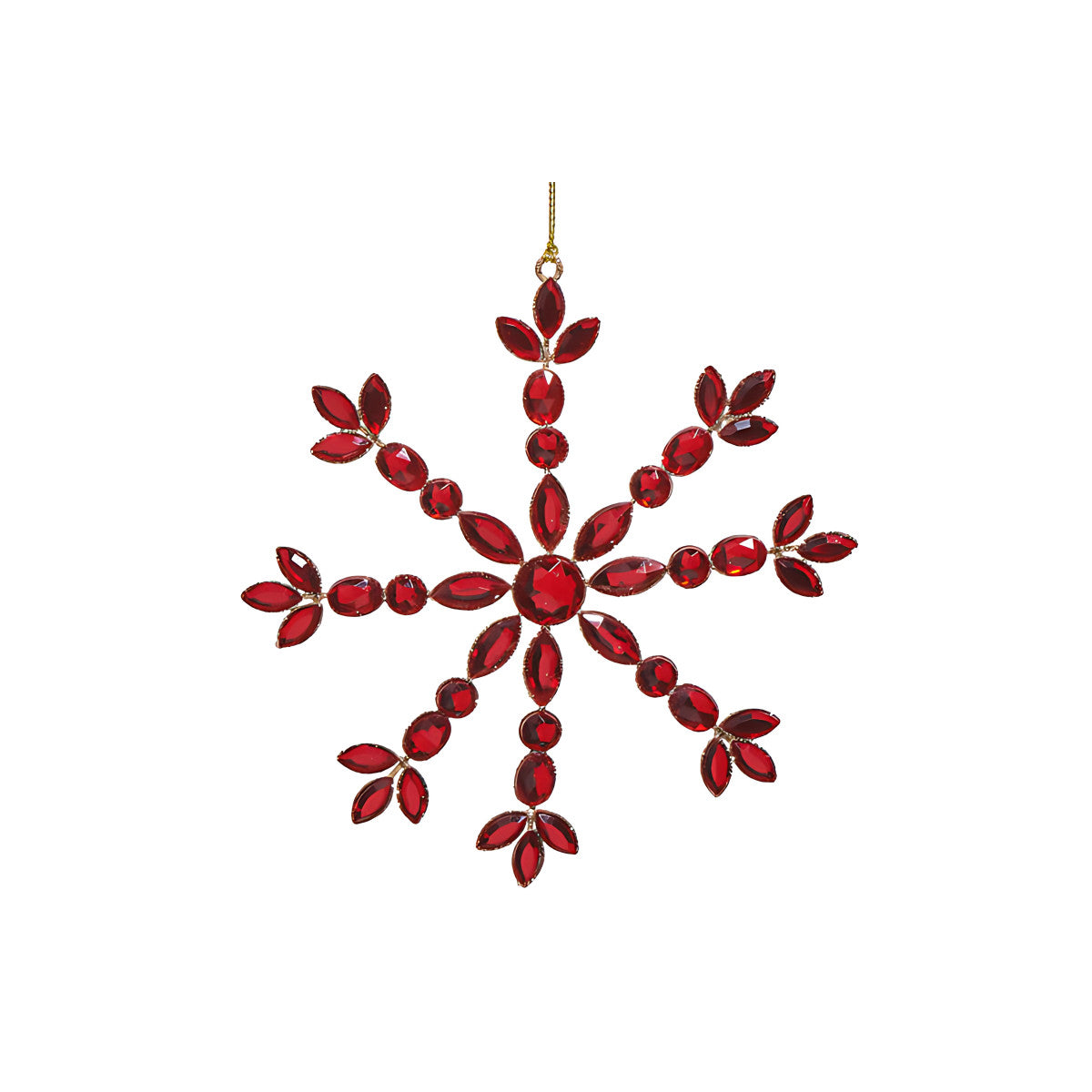 RAZ Jeweled Snowflake Hanging Decoration Red 15cm – faceted red jewel snowflake design with gold frame, plain background
