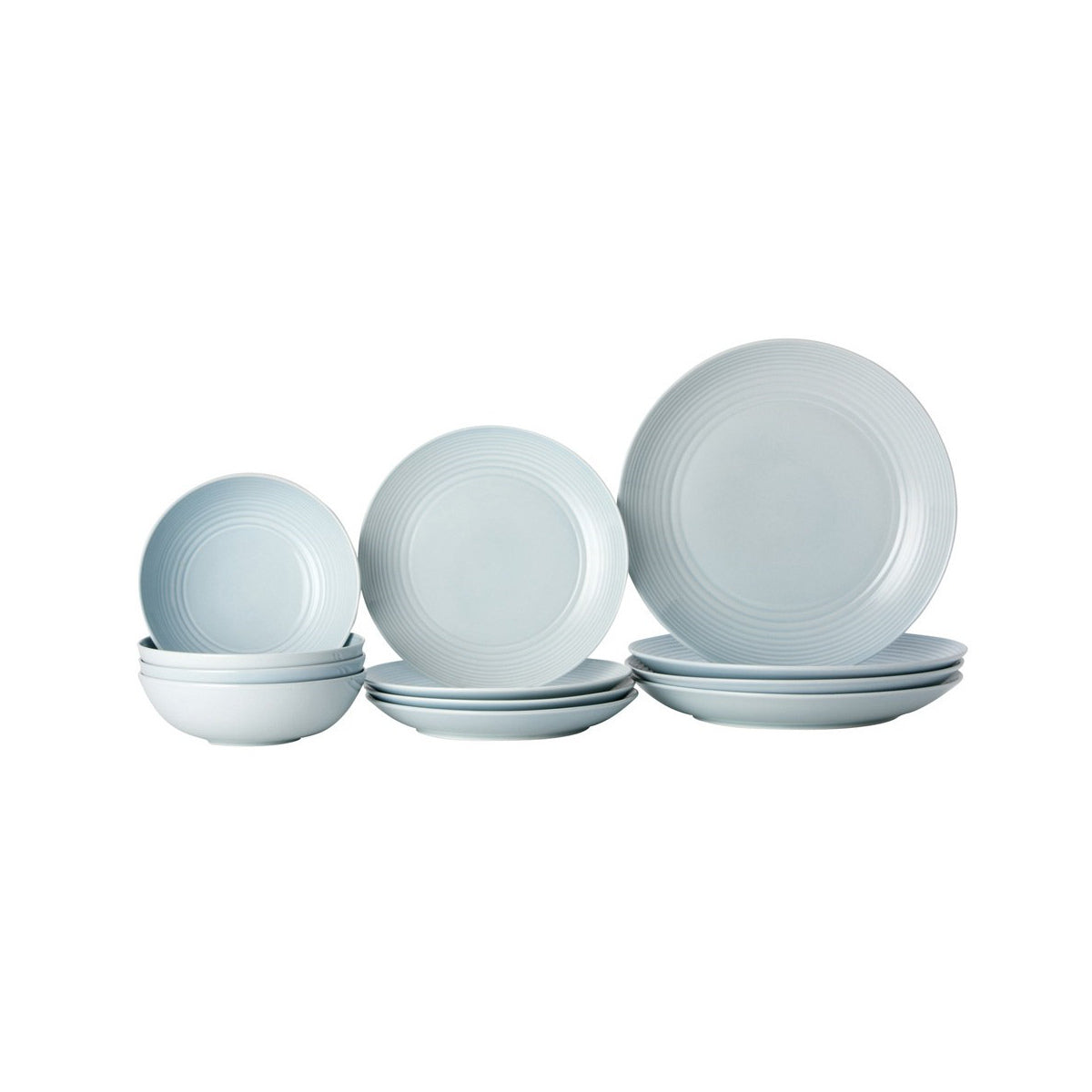 Royal Doulton Gordon Ramsay Maze Dinner Set Blue 12 Piece – full set of plates and bowls stacked together