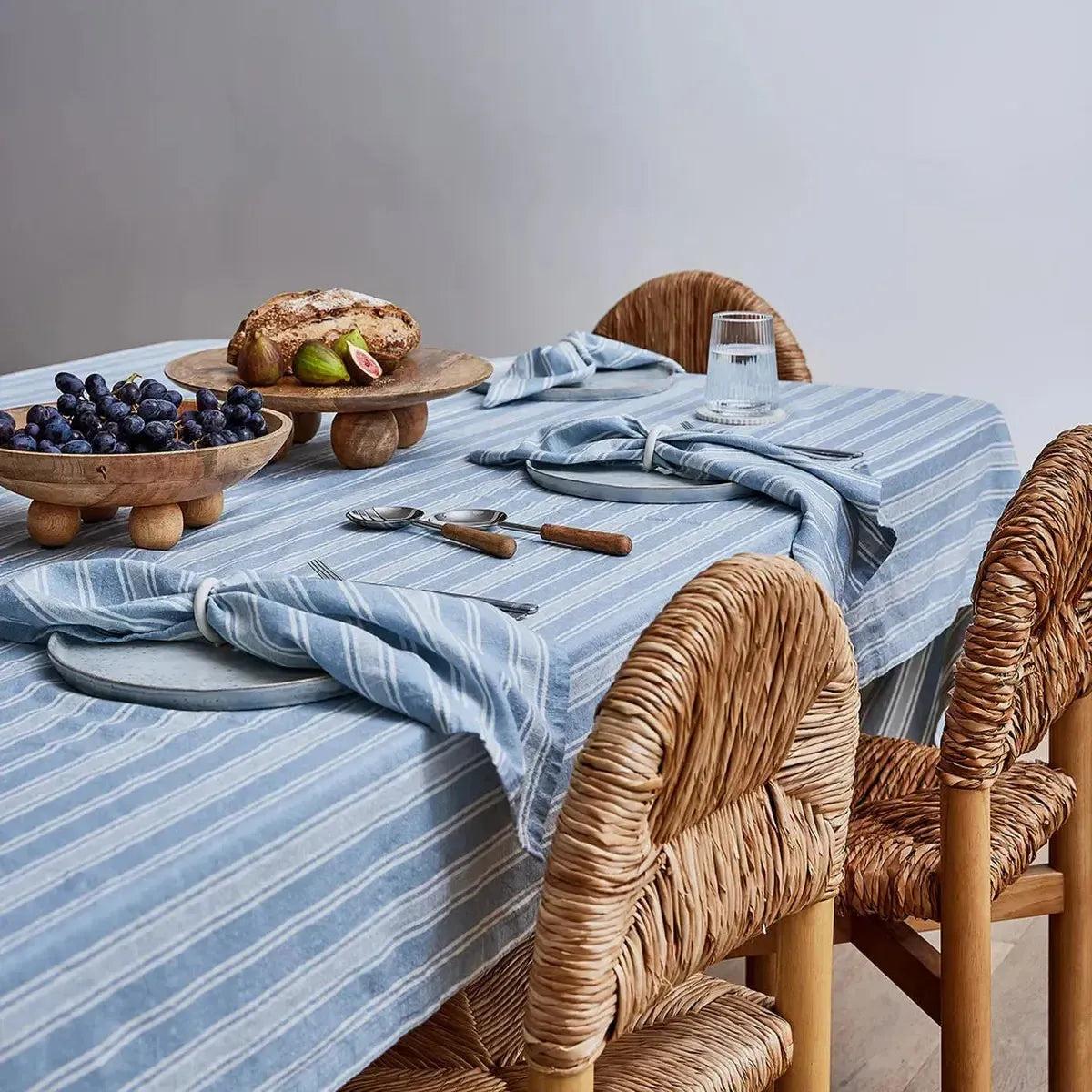 Madras Link Hayman Blue Tablecloth 150x230cm – stylish rectangular tablecloth featuring fresh blue and white stripes for casual dining