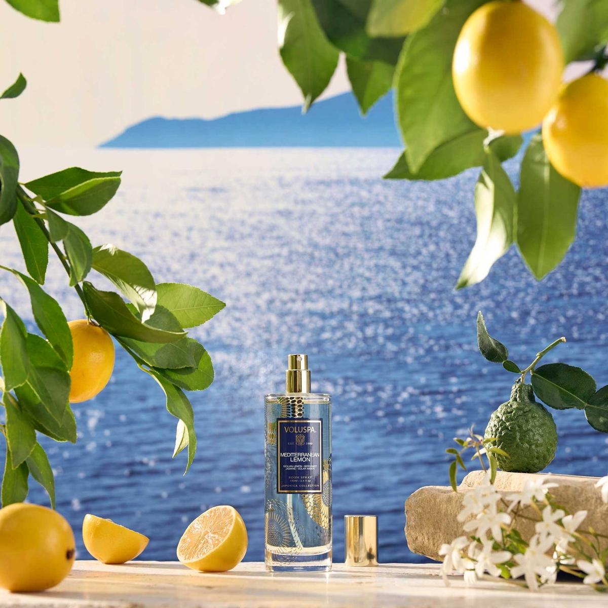 Voluspa Mediterranean Lemon Room Spray 100ml | Minimax - in a beach scene with lemons