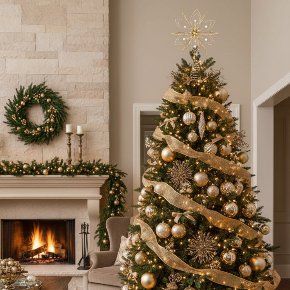 Pure Christmas Wire Flowerburst Tree Topper Gold