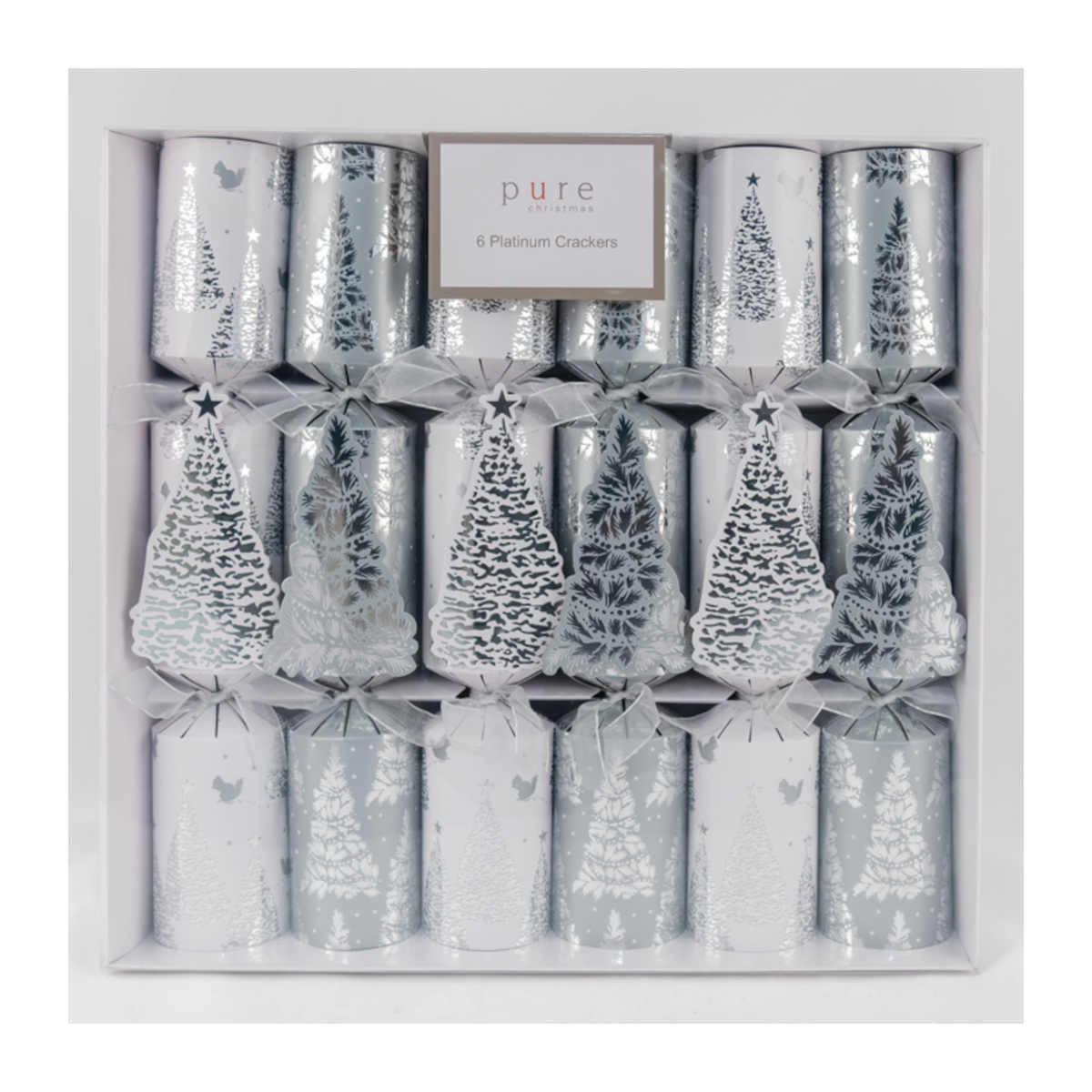 Pure Christmas Platinum Tree Cracker White/Silver 36cm (Set of 6) | Minimax