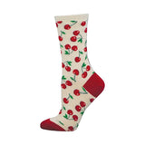 Socksmith Absolute Cherry Ivory Ladies Socks featuring red cherry pattern on ivory background