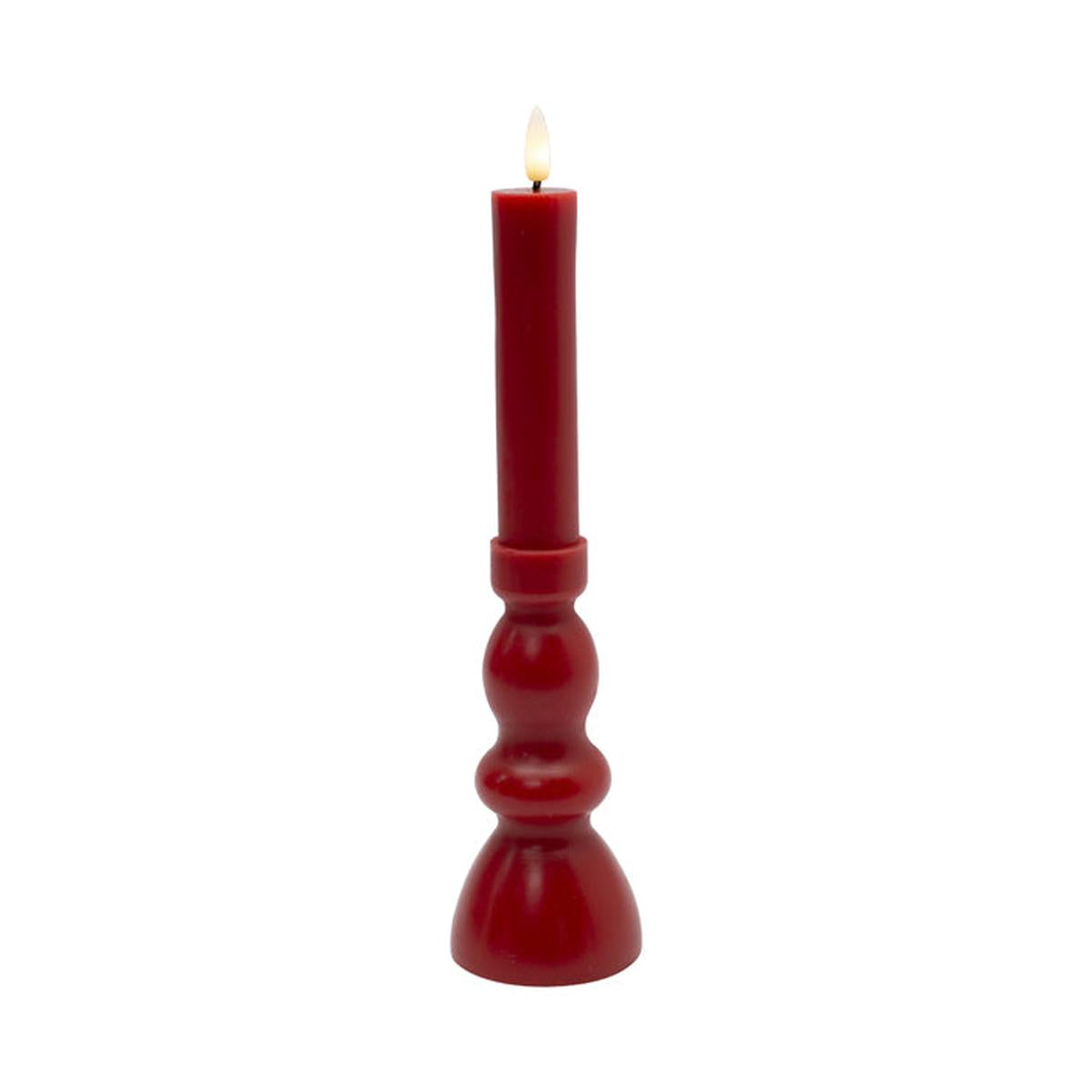Pure Christmas Flicka LED Red Candlestick 28cm – tall LED candlestick in festive red with realistic flame effect, perfect for Christmas décor