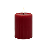 Pure Christmas LED Aura Ribbed Candle Red 7.5x13cm – large flameless LED pillar candle with ribbed design and triple flame effect