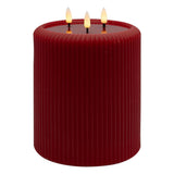Pure Christmas LED Aura Ribbed Candle Red 15x20cm – large flameless LED pillar candle with ribbed design and triple flame effect