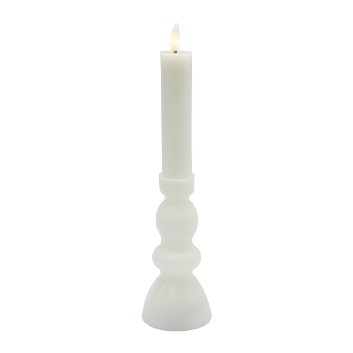 Pure Christmas LED Flicka Candlestick White 28cm – elegant battery-operated candlestick with realistic flame effect, safe for festive décor
