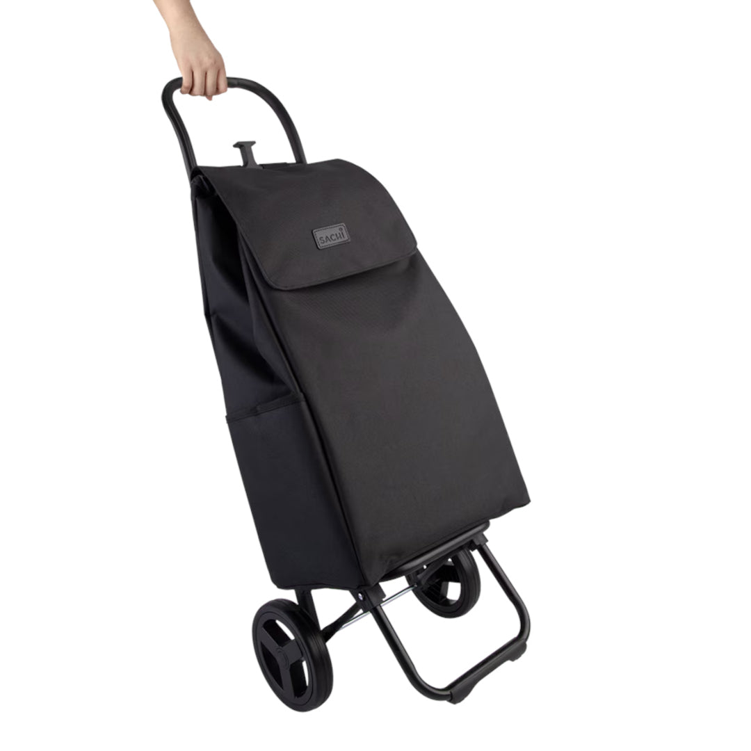 Sachi Swift shopping trolley black, foldable lightweight grocery cart with wheels and handle