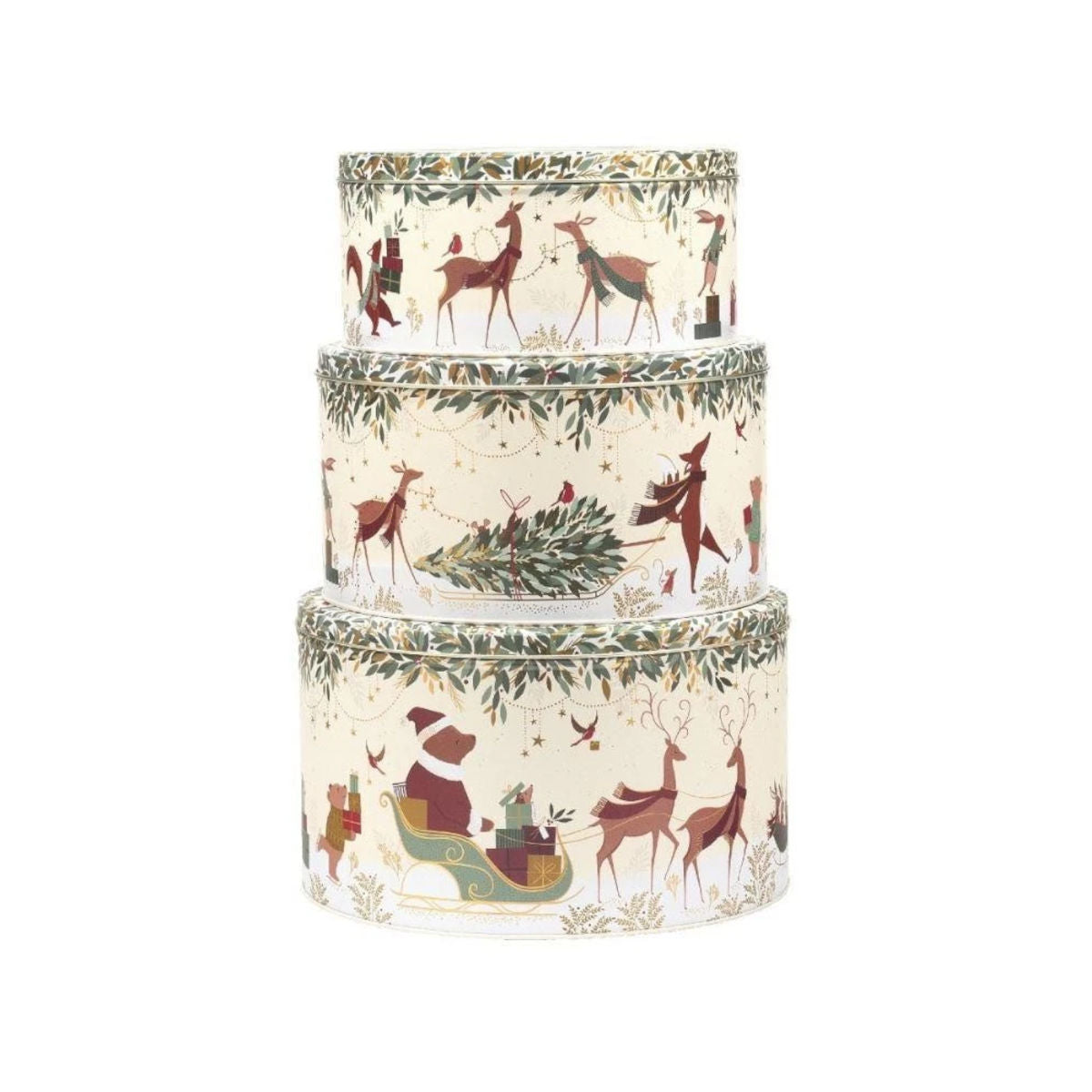 Sara Miller Woodland Tales Bear Tin Large 25 x 14.5cm with festive forest design