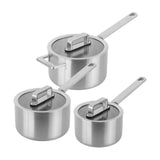 Scanpan Elektra 3 piece saucepan set, stainless steel saucepans with lids and handles