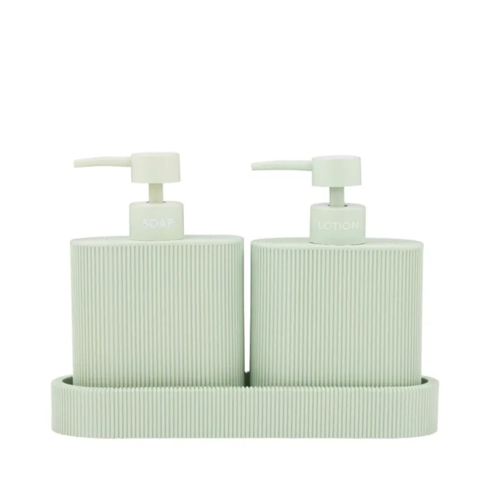 Sid Dispenser with Tray Seafoam Set of 2