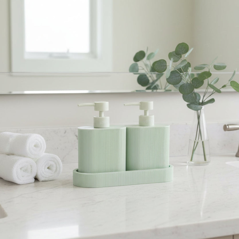 Sid Dispenser with Tray Seafoam Set of 2