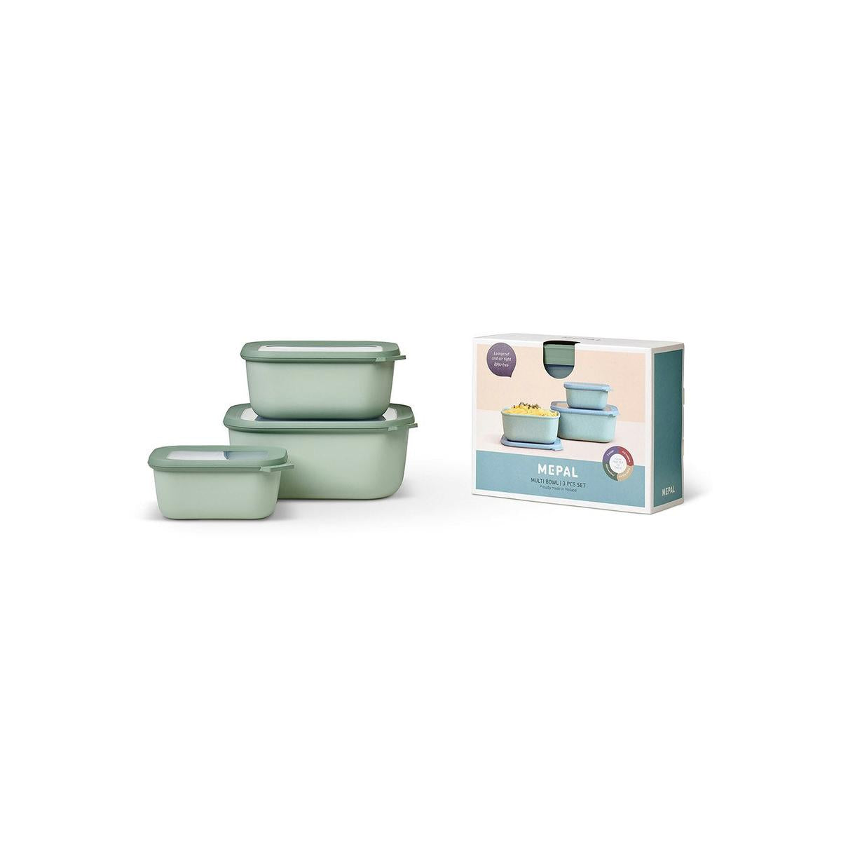 Mepal Cirqula Rectangular Set of 3 (750ml+1500ml+3000ml) - Nordic Sage