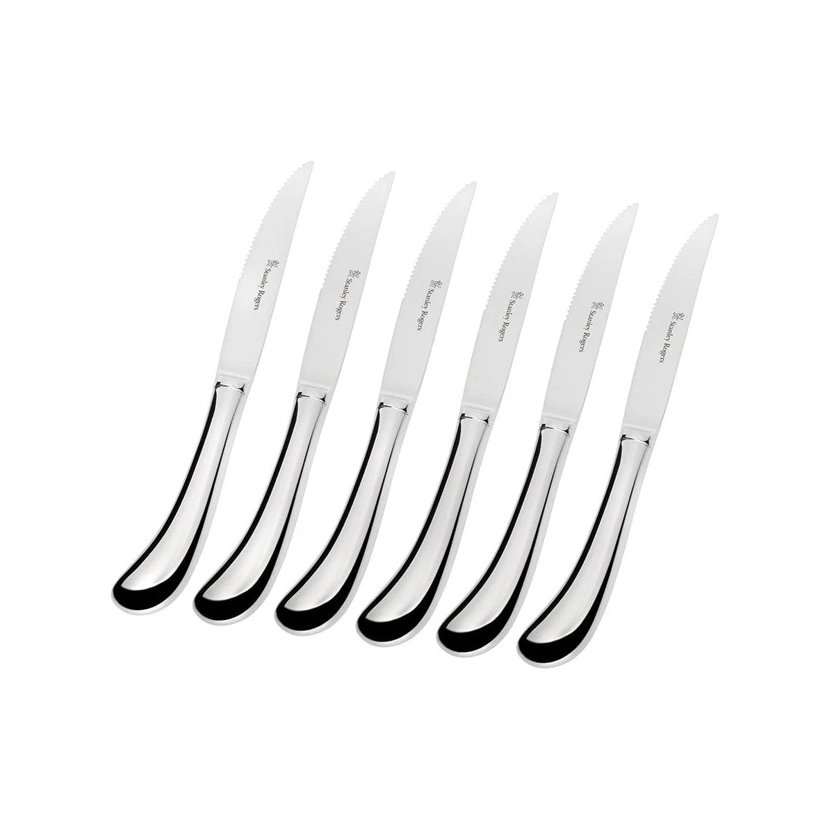 Stanley Rogers Pistol Grip steak knife set of 6 in polished stainless steel with serrated blades