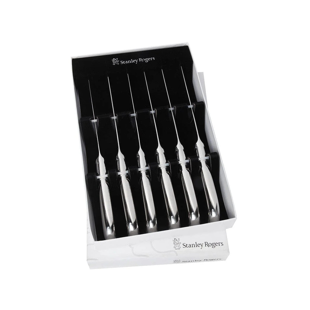 Stanley Rogers Pistol Grip steak knife set of 6 in polished stainless steel with serrated blades