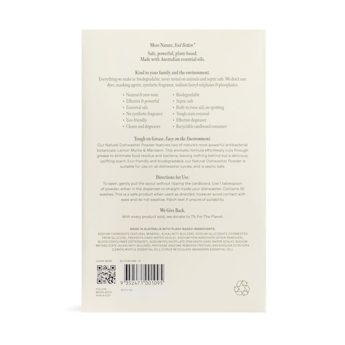 Koala Eco Dishwasher Powder Lemon Myrtle Mandarin 1KG
