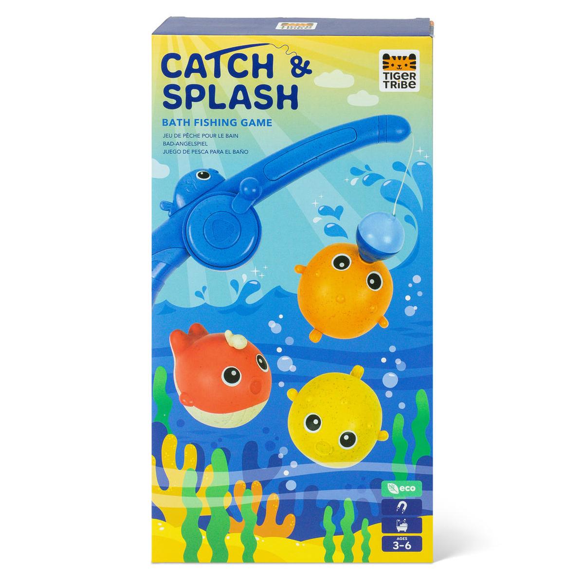 Tiger Tribe Catch & Splash Bath Fishing Game featuring colourful floating fish and blue rod