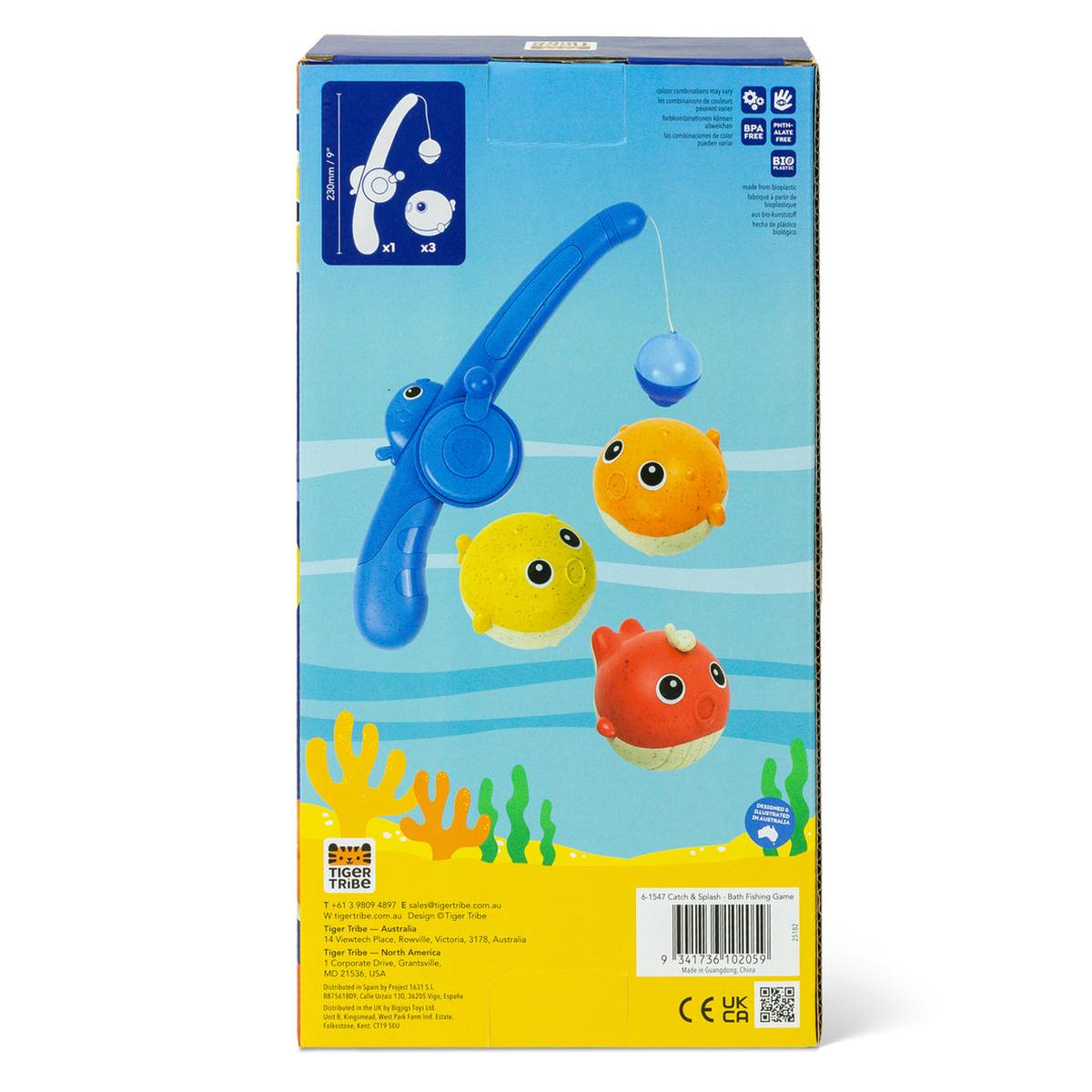 Tiger Tribe Catch & Splash Bath Fishing Game featuring colourful floating fish and blue rod